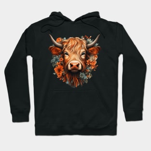 Highland cow colorful floral Illustration Hoodie